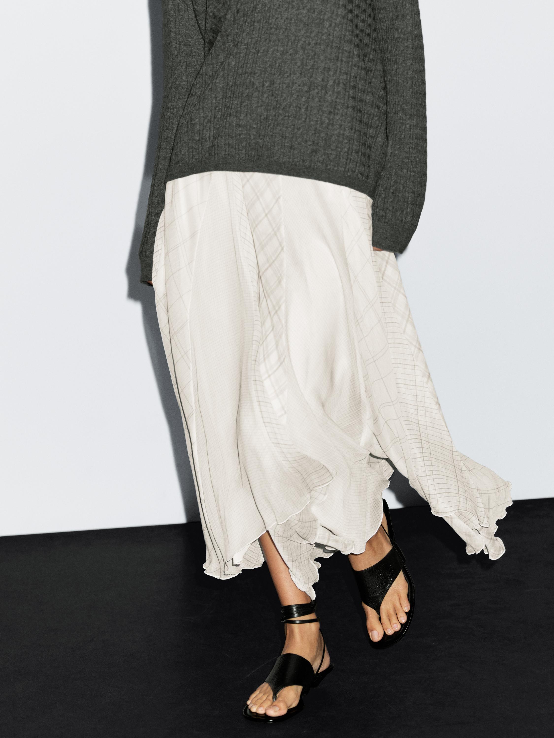 Asymmetric check midi skirt